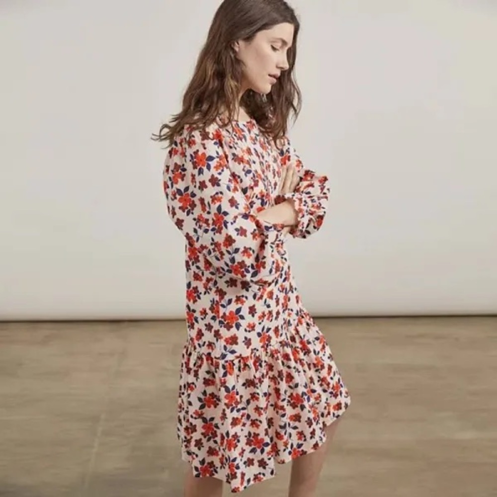 Elizabeth and James Pintuck Bib Dress Sz Med Floral Print Fall Dress